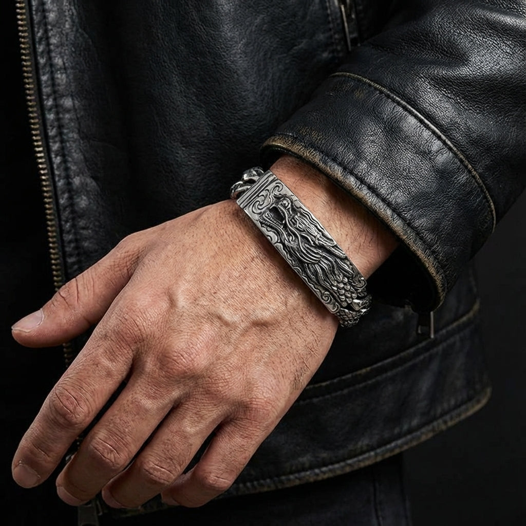 COOLSTEELANDBEYOND Uomo Maschile Annata Acciaio Drago Scaglia Collegamento Chain Braccialetto Bracciale con Chiusura a Molla, Rock Punk COOLSTEELANDBEYOND Uomo Maschile Annata Acciaio Drago Scaglia Collegamento Chain Braccialetto Bracciale con Chiusura a Molla, Rock Punk