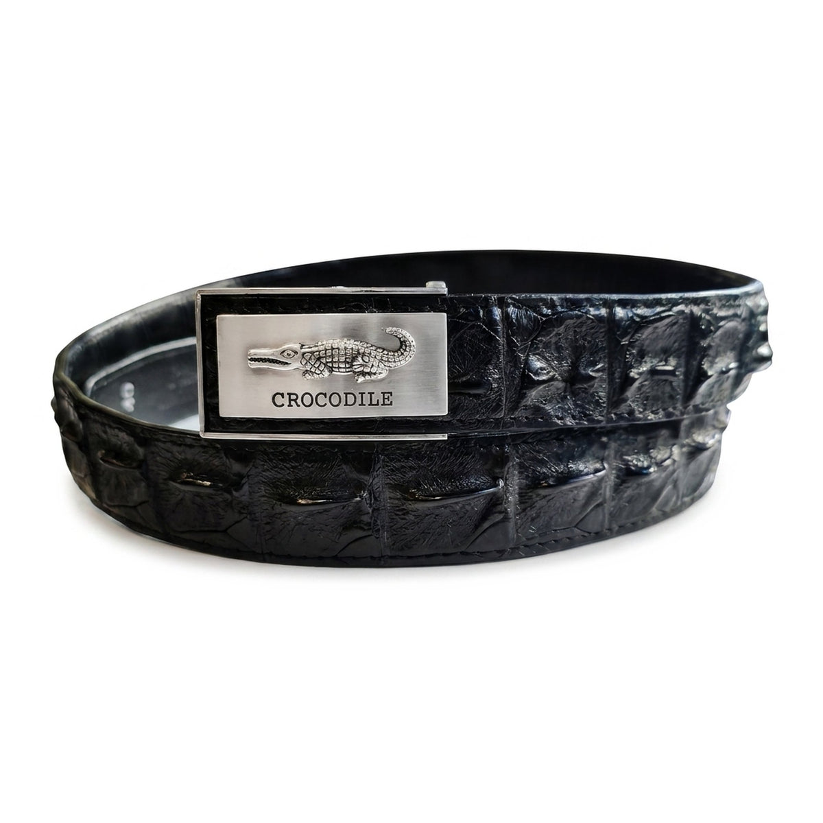 Hornback Crocodile Belt in Black — Ratchet Adjustable display picture 2