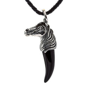 Black Onyx Fang Tusk Horse Sterling Silver Pendant