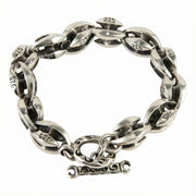 Full view of the Blade Blossom sterling silver bracelet showing the unique angular link design.