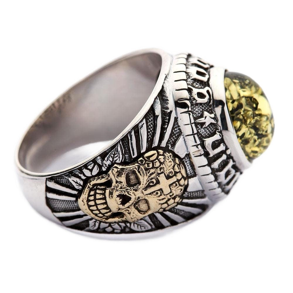 UNIQABLE Sterling Silver .925 Sugar Skull Biker Ring – Men's Floral Skull Design, All Sizes