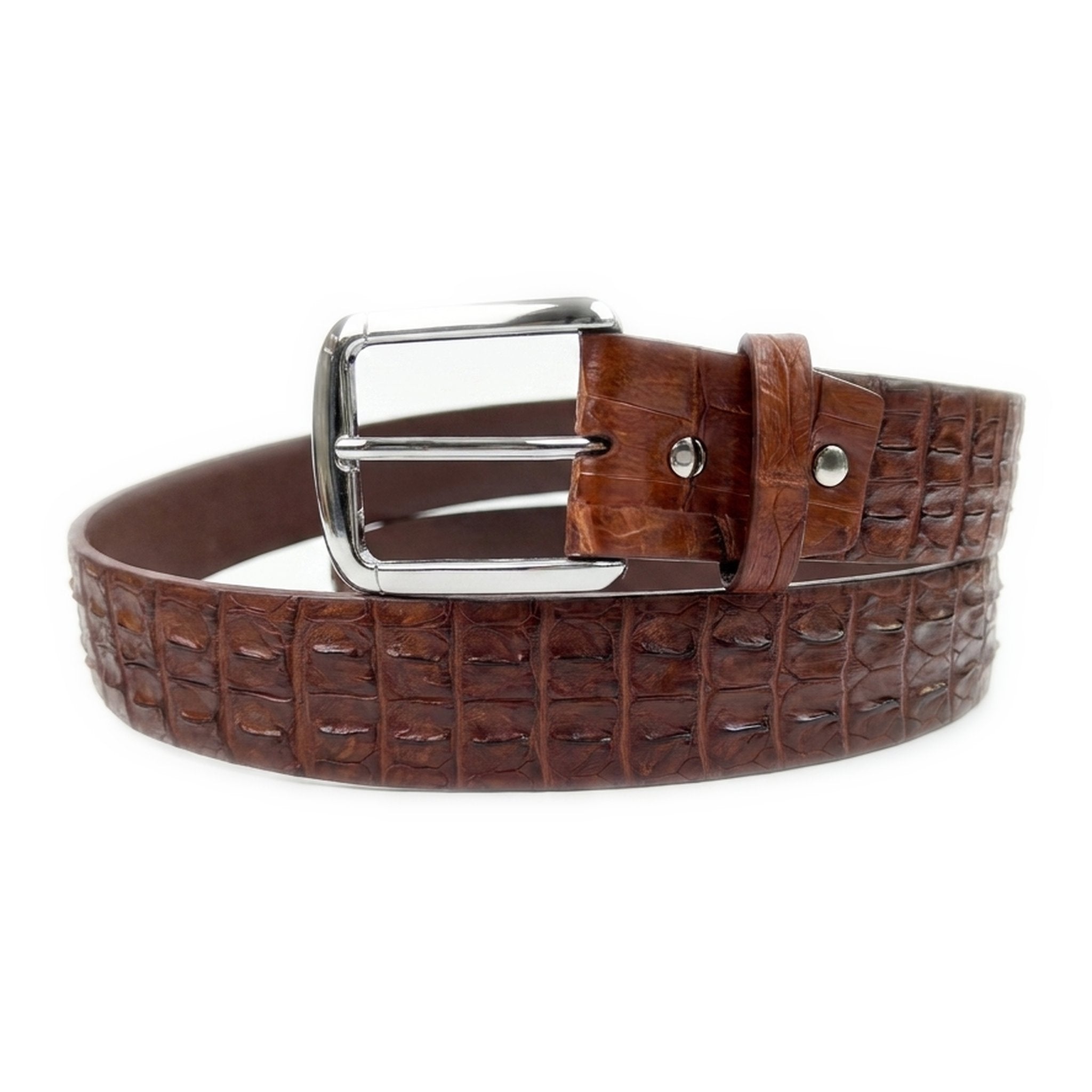 Cognac Crocodile Belt for Men — Warm Brown Exotic Skin