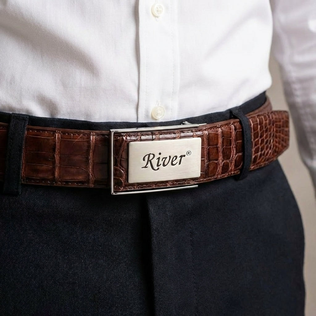 Brown Exotic Dress Belt for Men | Handcrafted Crocodile Brown Exotic Dress Belt for Men | Handcrafted Crocodile