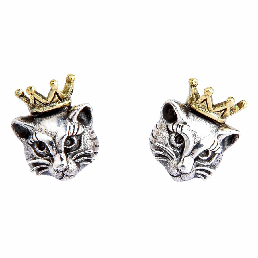 Crowned Cat Earrings Front View
