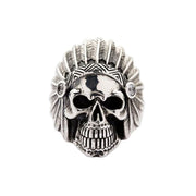 Diamond Indian Head Sterling Silver Biker Skull Ring
