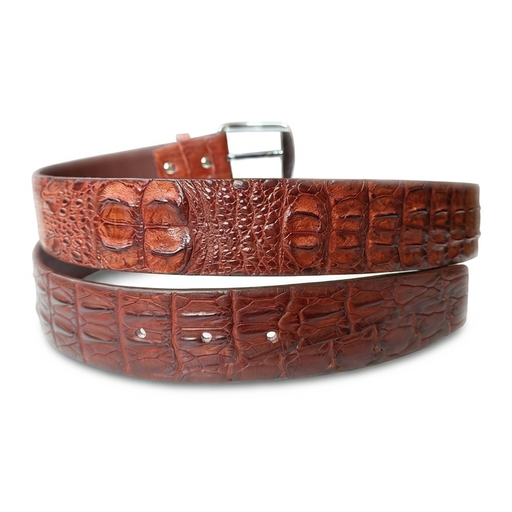 Cognac Crocodile Belt for Men — Warm Brown Exotic Skin