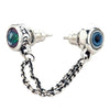 Orecchino a doppio filo in argento sterling con topazio mistico sfaccettato e occhio greco in acrilico blu dipinto a mano.