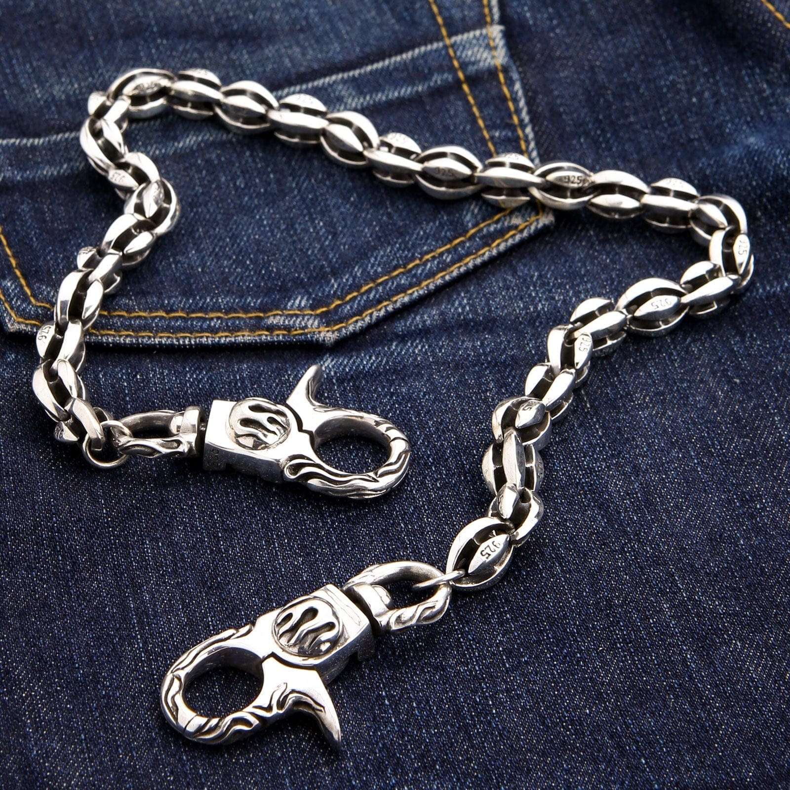 Flame Blossom Link Sterling Silver Wallet Chain