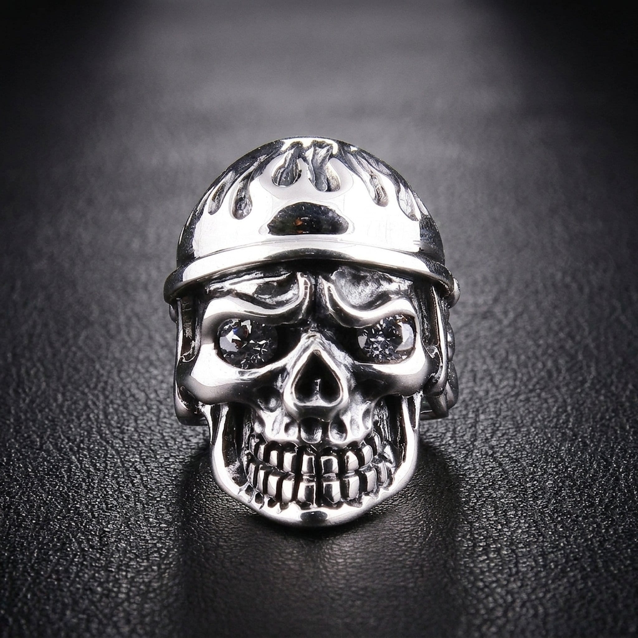 flaming skull motorcycle helmet Flame Biker Skull Sterling Silver Ring Ring Size 6.5