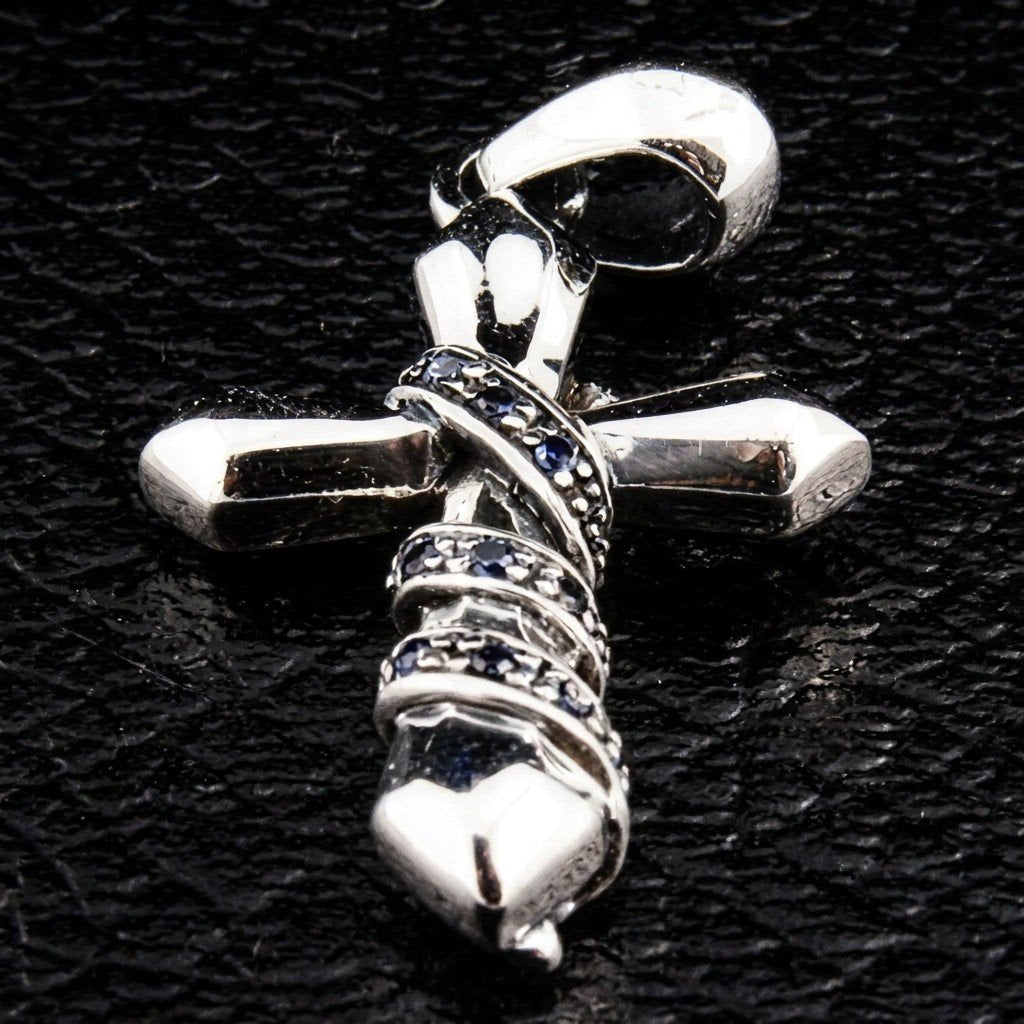 ブルーチェーンクロス ペンダント — ゴシックシルバー | Bikerringshop