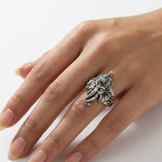 ターコイズ シルバーリング 調整可能 ganesh-elephant-turquoise-