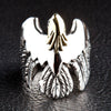 Front view of handcrafted 925 silver eagle ring with detailed feathers