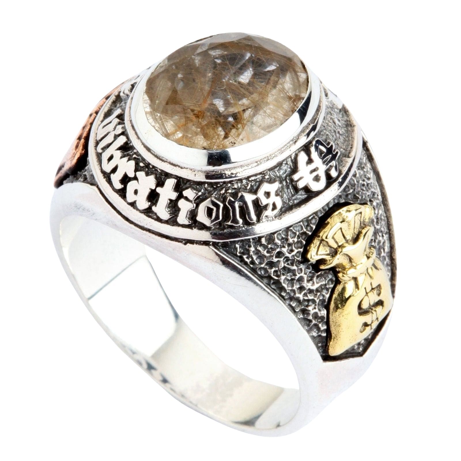 Lucky 777 Rutilated Quartz Ring .925 Silver with Copper & Brass Size 6.5 Lucky 777 Rutilated Quartz Ring .925 Silver with Copper & Brass Size 6.5