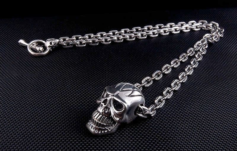 thumbnail image 2 of Huge Heavy 925 Sterling Silver Skull Skeleton Pendant - Mens Biker Gothic Jewelry LINSION 9L015D 2 of 4