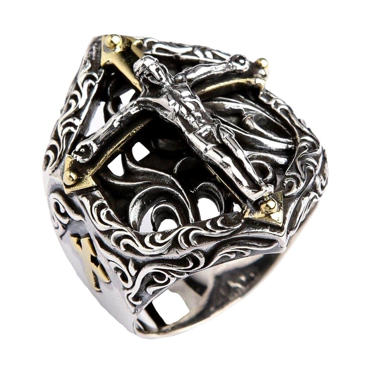 Bague avec la croix de Jérusalem pour homme couleur argent Bague avec la croix de Jérusalem pour homme couleur argent