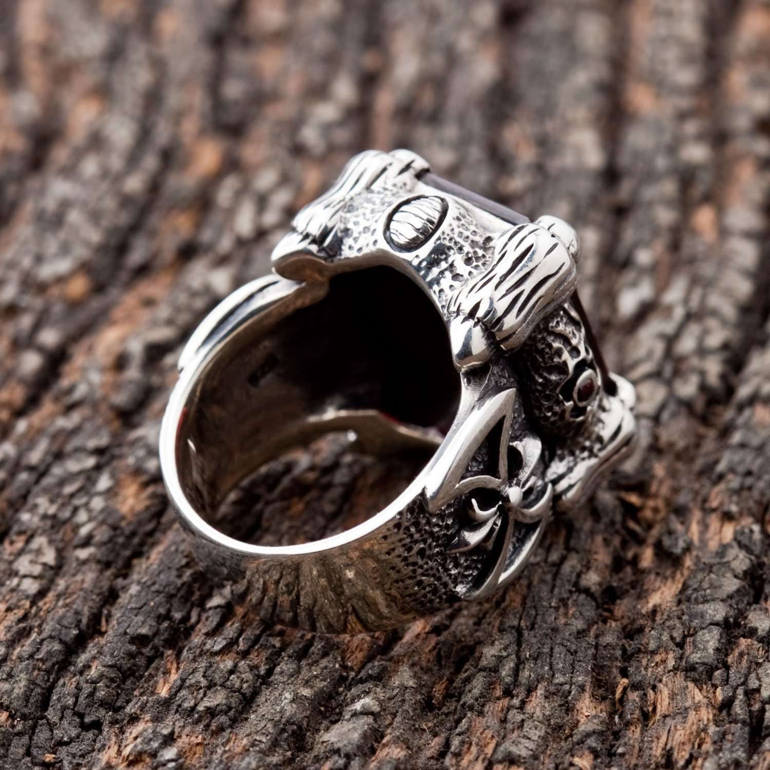 Garnet Dragon Claw Ring – Sterling Silver Bikerringshop