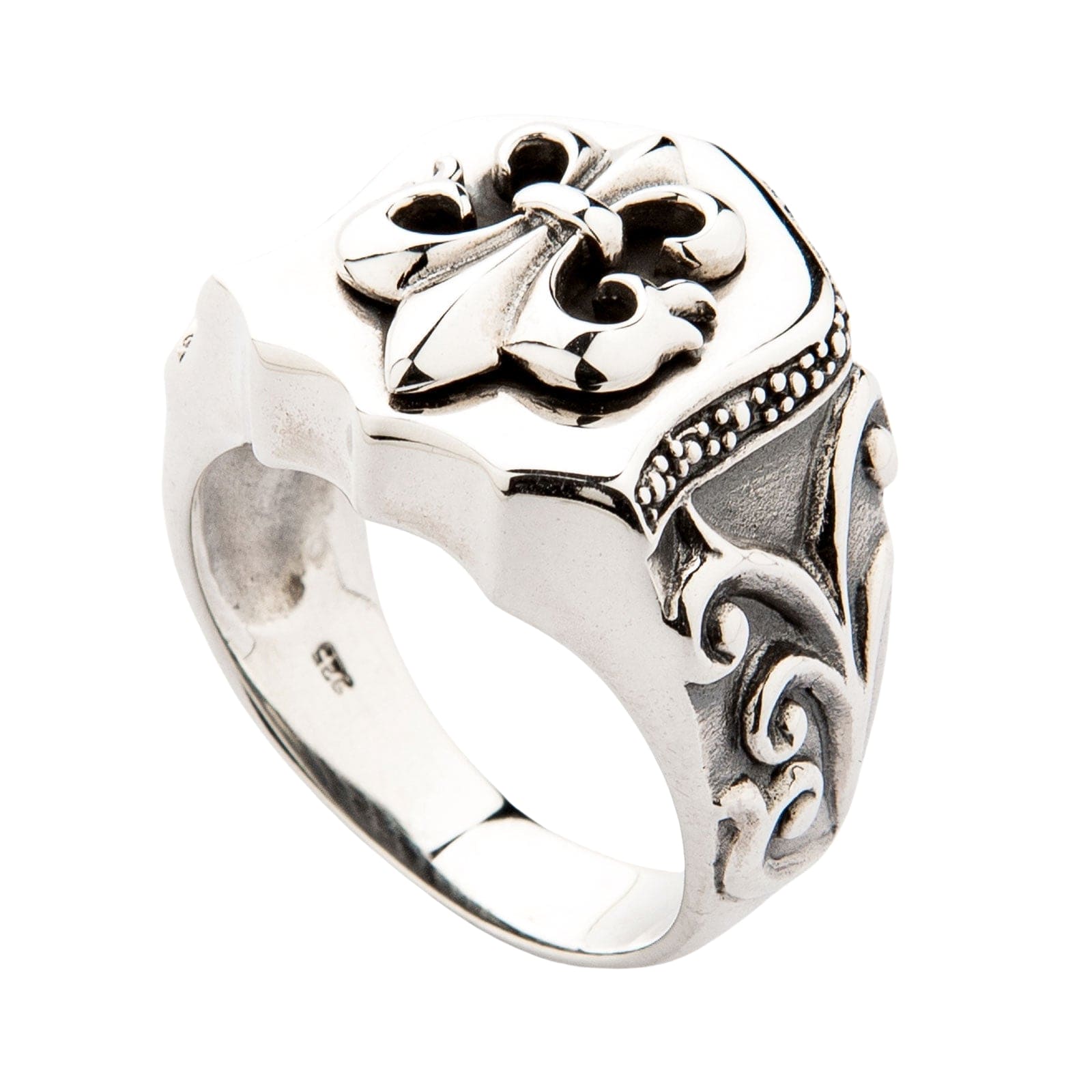 Sterling Silver Fleur De Lis Link Ring – Polished 925 Band, 6mm, Unisex, Sizes 4–13