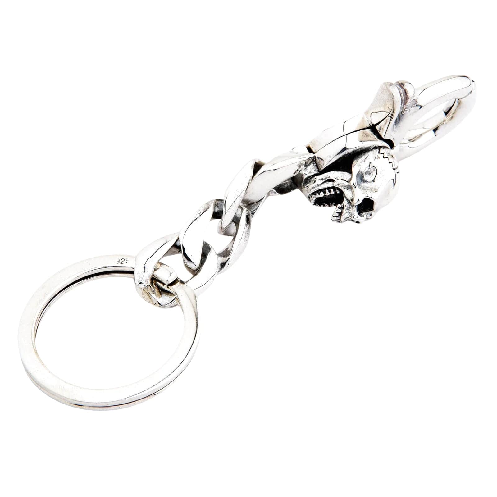 Piercing Keychain Pop-Eye Skull Silver Keychain — One-Hand Grip Fob