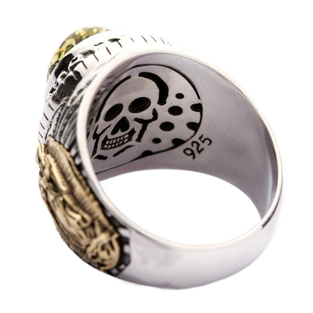 Bague Motard Mexicaine Vintage - Taille 11.5 - Chevaux Et Accents émaillés - Métal Mixte, émail Légèrement Endommagé