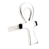 A handcrafted Ankh cross ring showing the smooth, solid construction of the polished silver band.