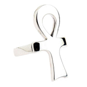 A handcrafted Ankh cross ring showing the smooth, solid construction of the polished silver band.