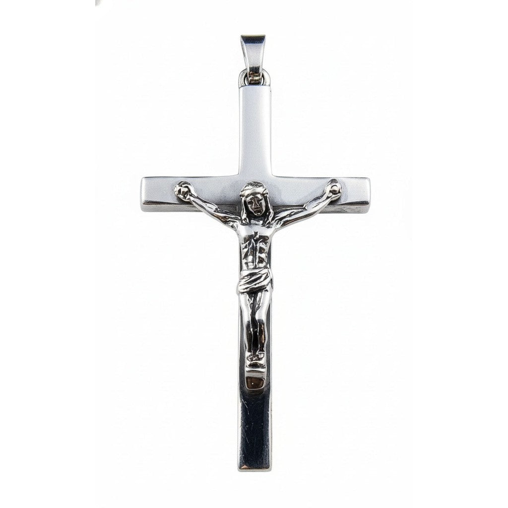 Ciondolo a croce in argento 925 rodiato con zirconi quadrati Ciondolo a croce in argento 925 rodiato con zirconi quadrati