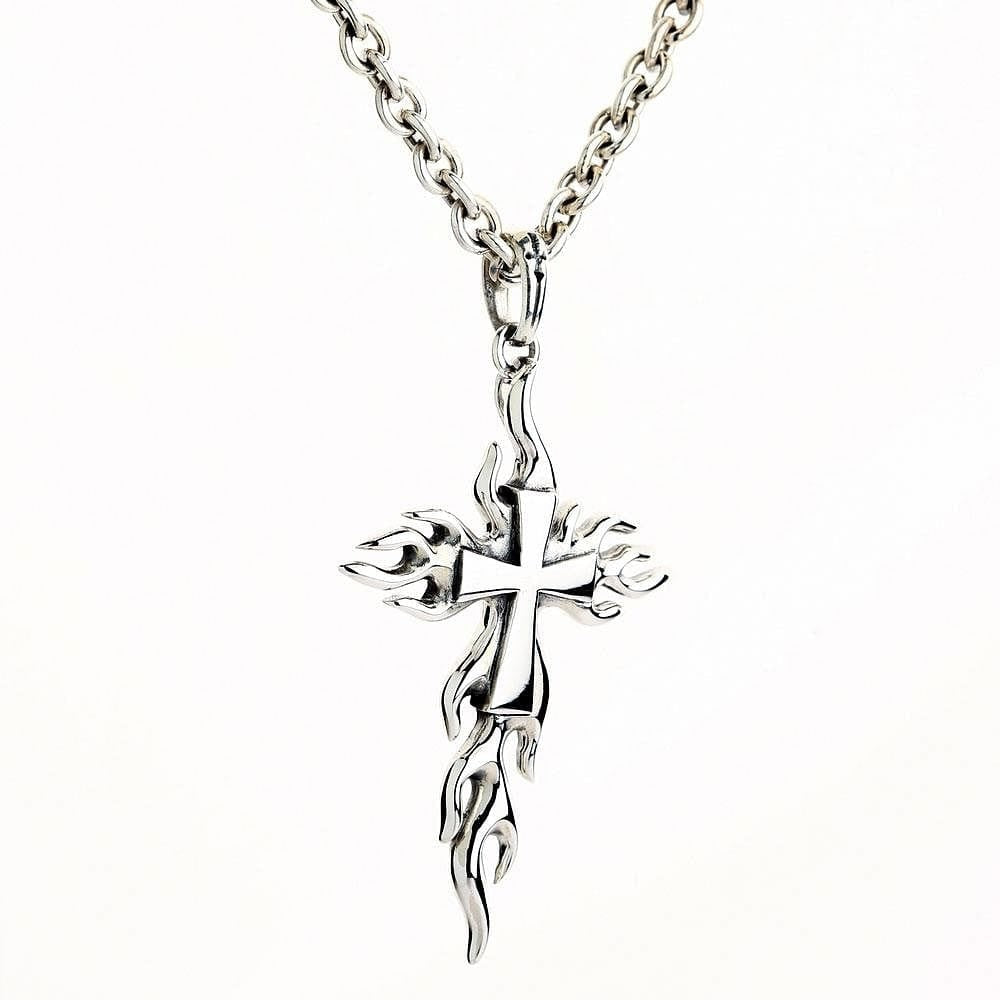 Flame Cross Pendant — Handcrafted Gothic Statement