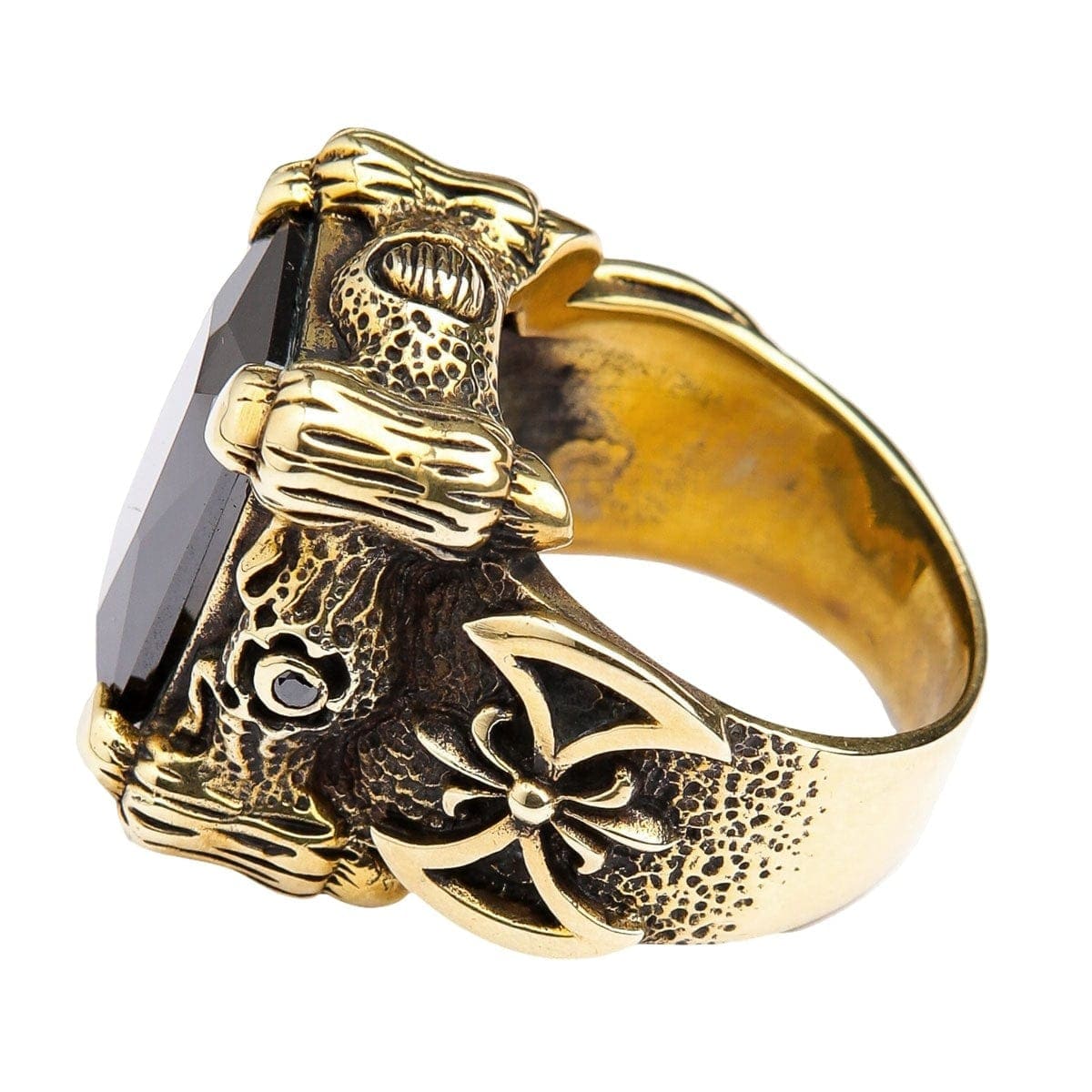 Dragon Claw Brass Ring with Black Onyx Bikerringshop