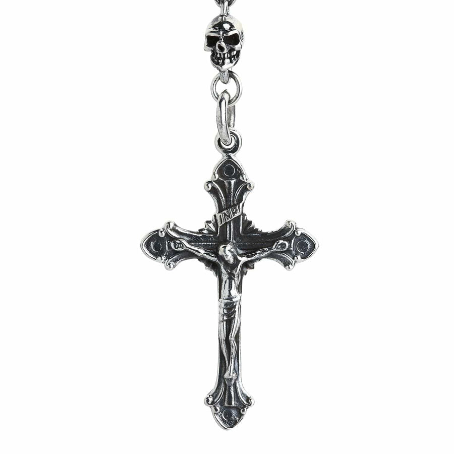 Un colier cu rozariu gotic greu, de 74 de grame, realizat cu meticulozitate din argint sterling solid.