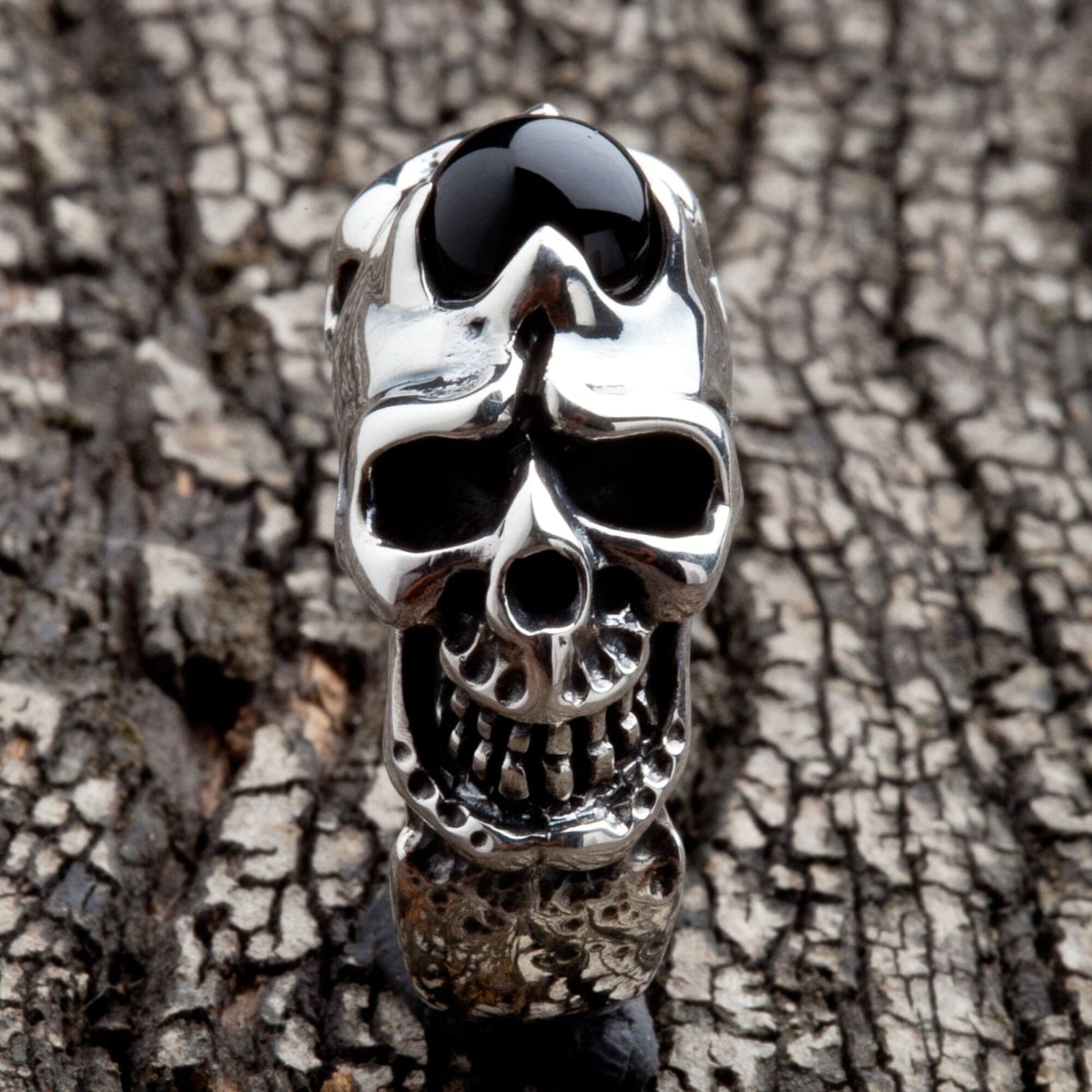 Onyx Devil Skull Ring Sterling Silver Biker Jewelry