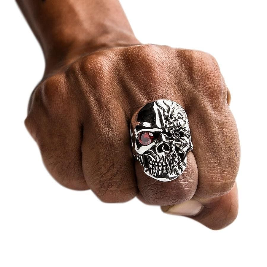 Cyborg Skull Ring – Red Eye Terminator Jewelry