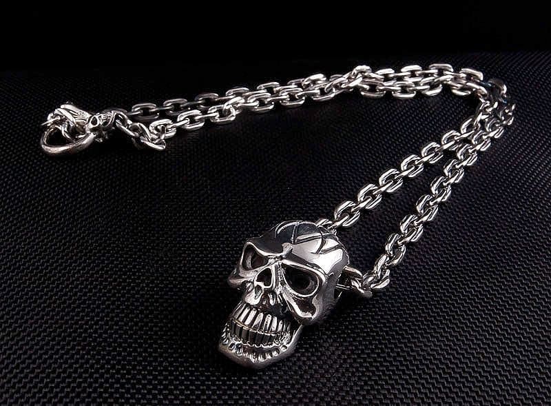 Big Skull Necklace – Heavy Sterling Silver Biker Jewelry