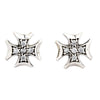 Paire de clous d'oreilles croix de fer en argent .925, cinq zircons clairs sertis au centre noirci.
