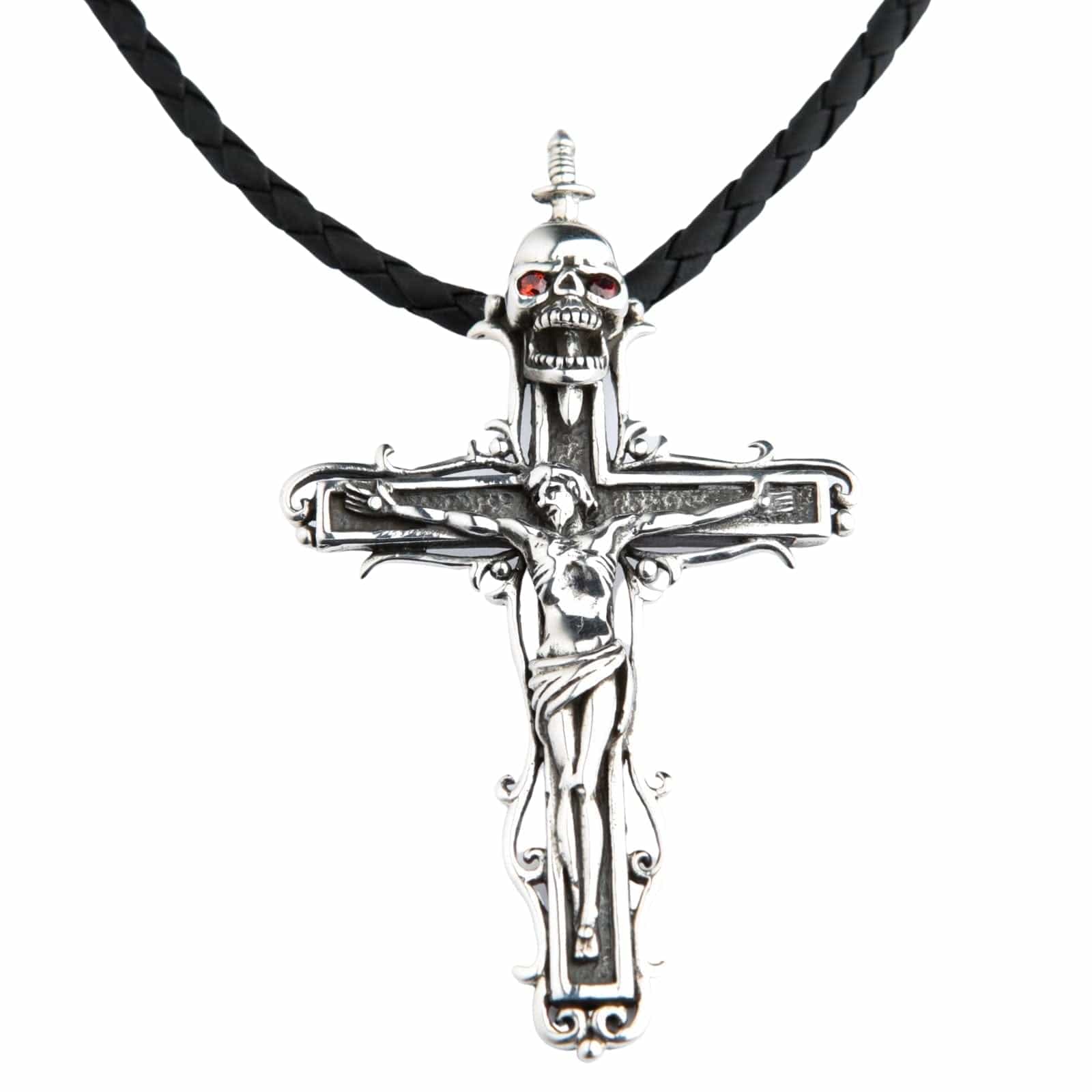 Jesus Skull Cross Sterling Silver Gothic Pendant