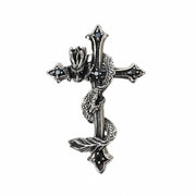 A large 3-inch gothic dragon cross pendant, handcrafted from solid 925 sterling silver.