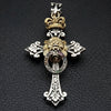 Pandantiv cu cruce Lion of Judah din argint sterling cu cap de leu placat cu aur și coroana regală, vedere frontală
