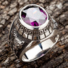 An anillo de yin y yang de dragón y tigre para hombres, elaborado a mano con plata esterlina y una piedra CZ de amatista púrpura grande.
