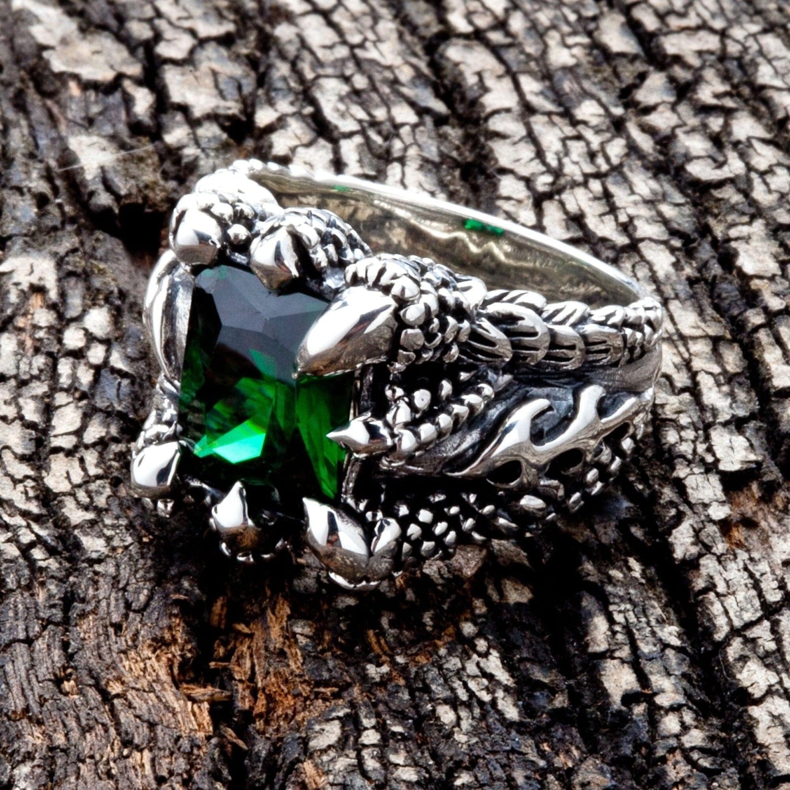 PYTALI Men's Dragon Claw Ring - Sterling Silver Gothic Punk Jewelry With Cubic Zirconia