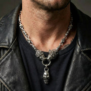 S925刻印 スカルネックレス 重量級 約175g ヴィンテージ バイカー　単色 mens-biker-skull-necklace-worn