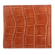 The exterior of the men's light brown crocodile bifold wallet, showing the belly skin scales.