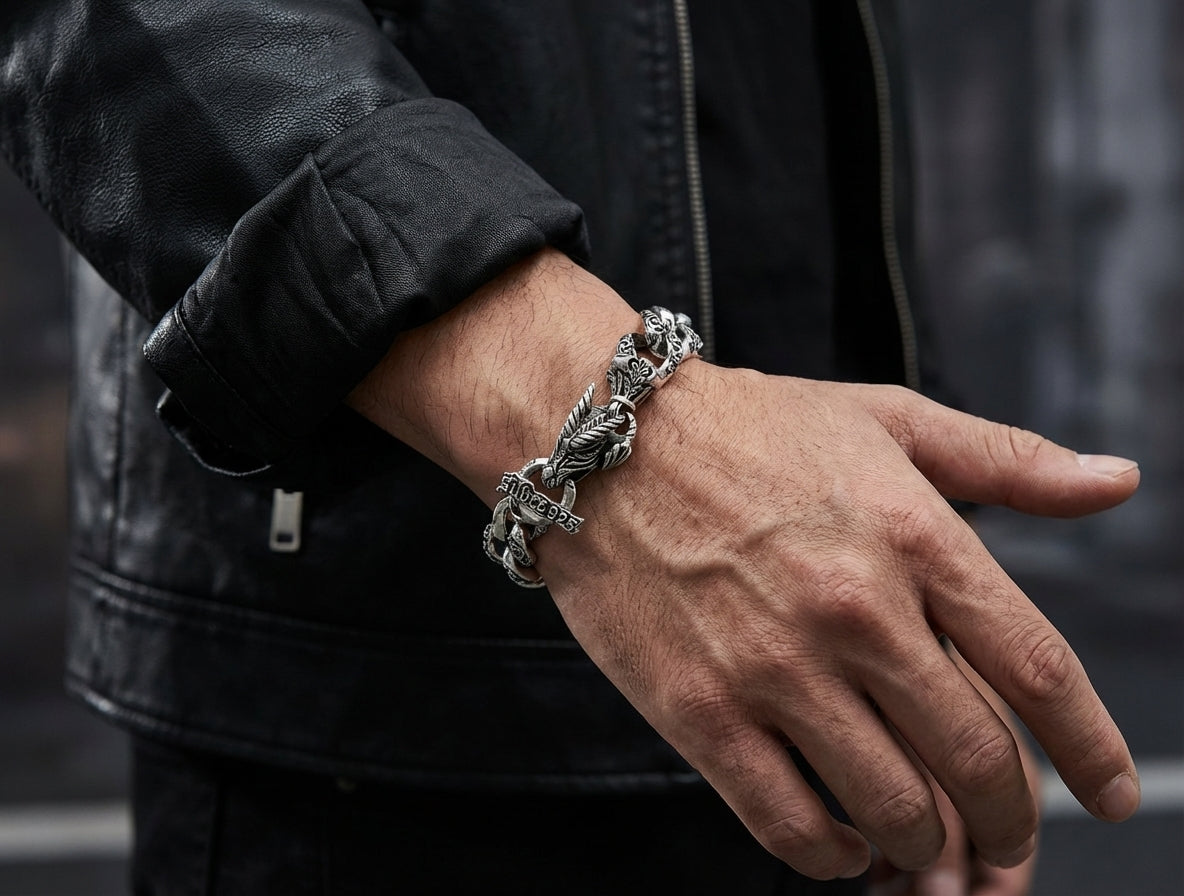 Bracciale drago in argento sterling Link of Dragon Braccialetto per uomo fibbia | IT Bracciale drago in argento sterling Link of Dragon Braccialetto per uomo fibbia | IT