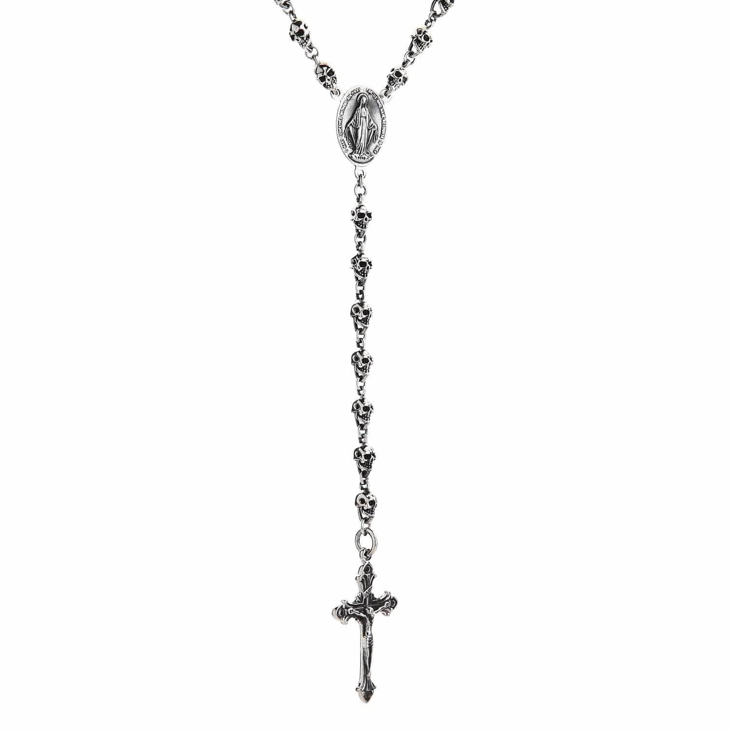Collana teschio d'argento da uomo rustico, gioielli fatti a mano Collana teschio d'argento da uomo rustico, gioielli fatti a mano