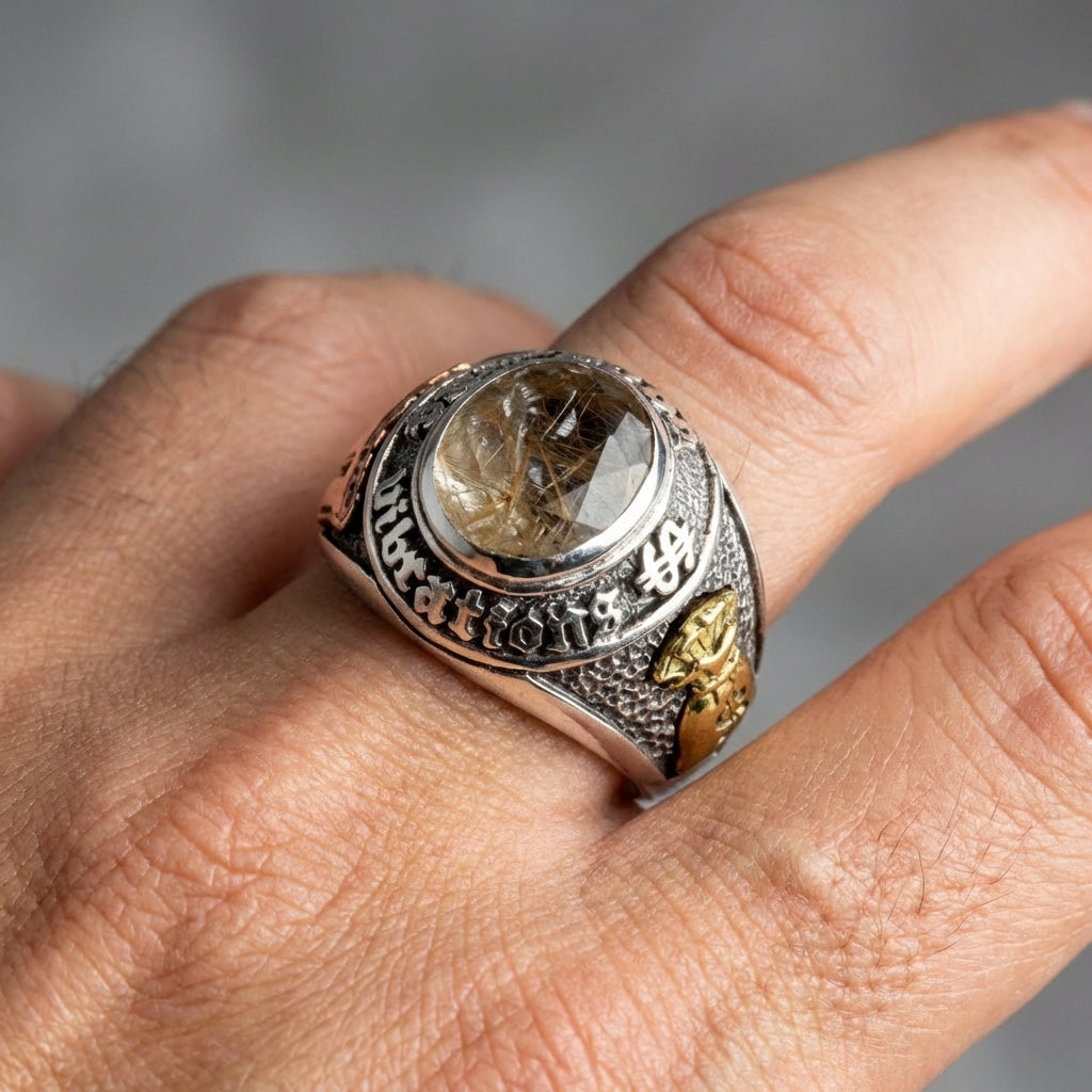 Lucky 777 Rutilated Quartz Ring .925 Silver with Copper & Brass Size 6.5 Lucky 777 Rutilated Quartz Ring .925 Silver with Copper & Brass Size 6.5