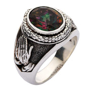Mystic Topaz Praying Hands Sterling Silver Gothic Ring