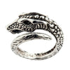 Noorse Viking draak 925 sterling zilveren verstelbare ring met gedetailleerd drakenhoofd en geschubde lichaam vanuit zijaanzicht