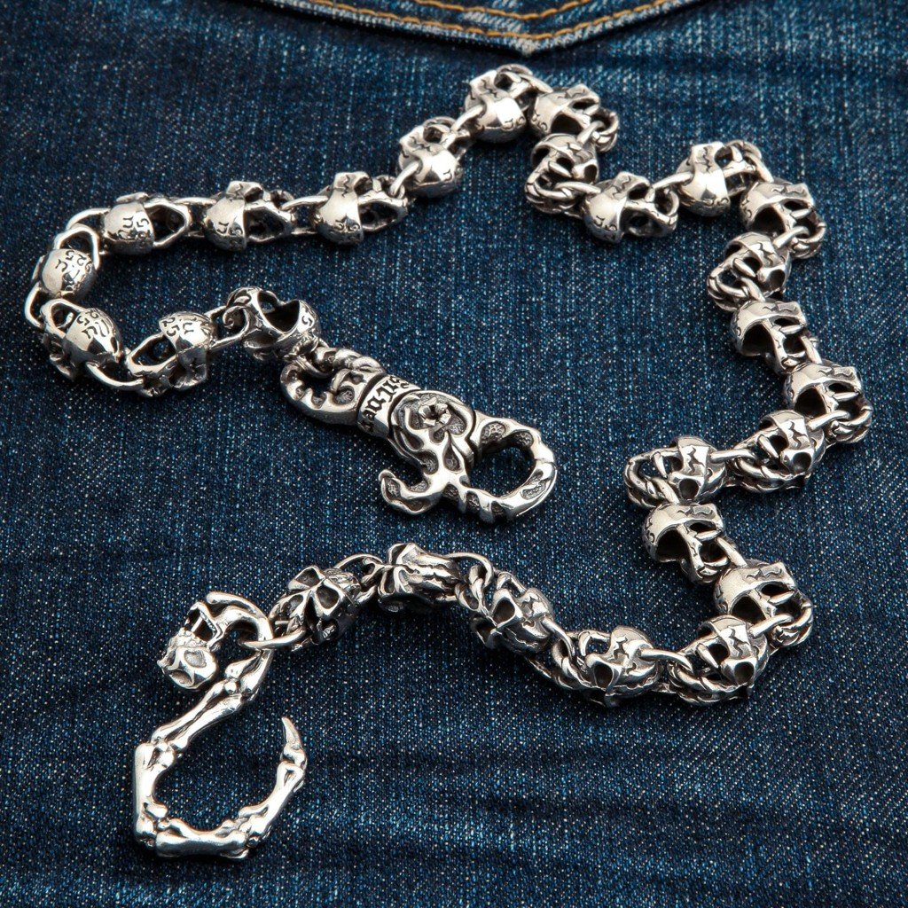 Devil Skull Sterling Silver Wallet Chain — 150g