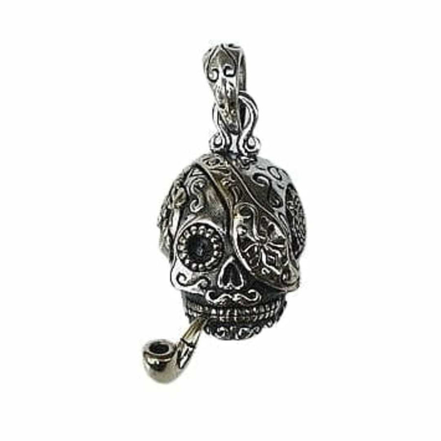 Pendente Steampunk de Prata Esterlina com Caveira de Açúcar Pirata