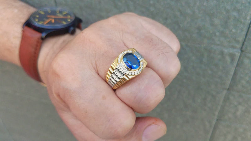 メンズ ゴールド サファイアリング — ウォッチバンド スタイル