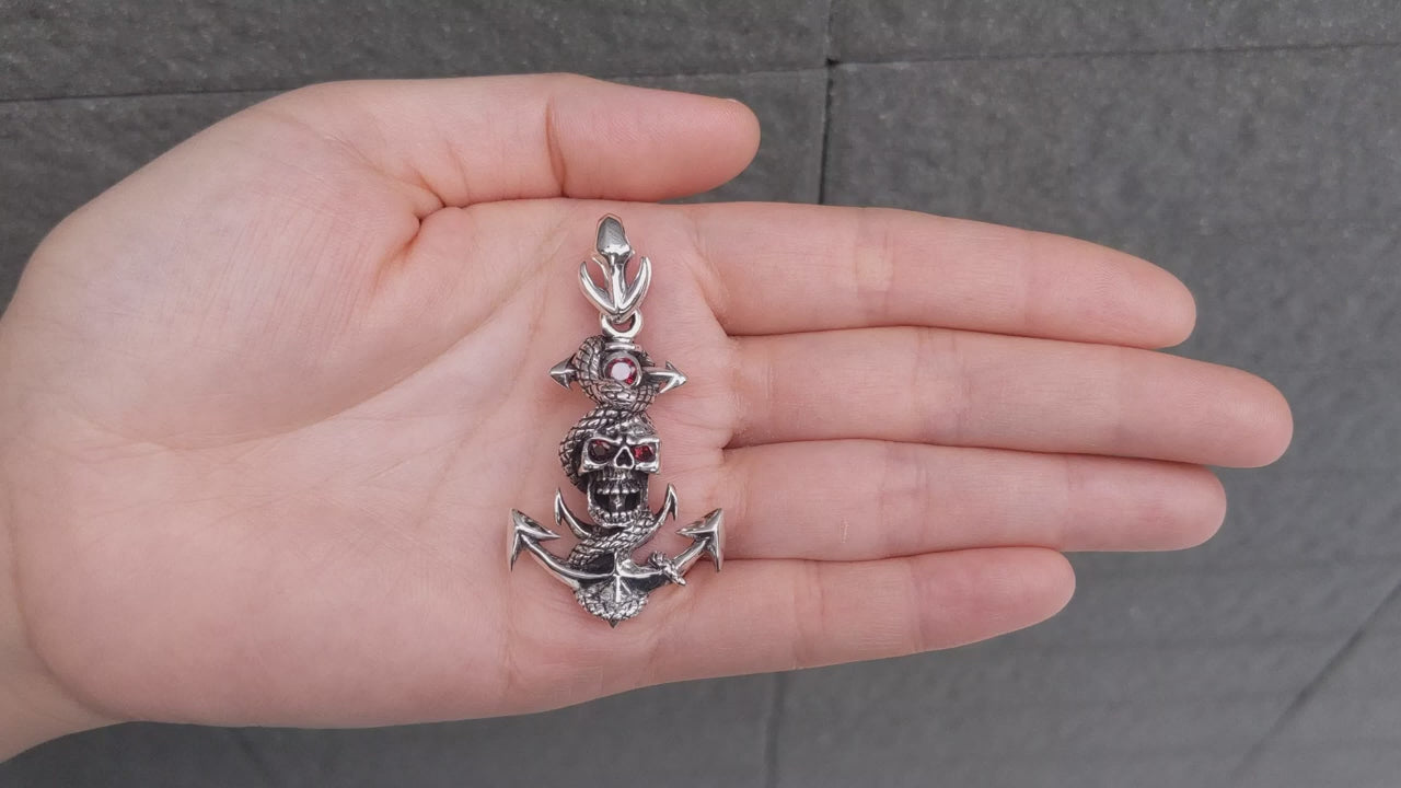Snake Anchor Pendant — Nautical Gothic Skull Necklace