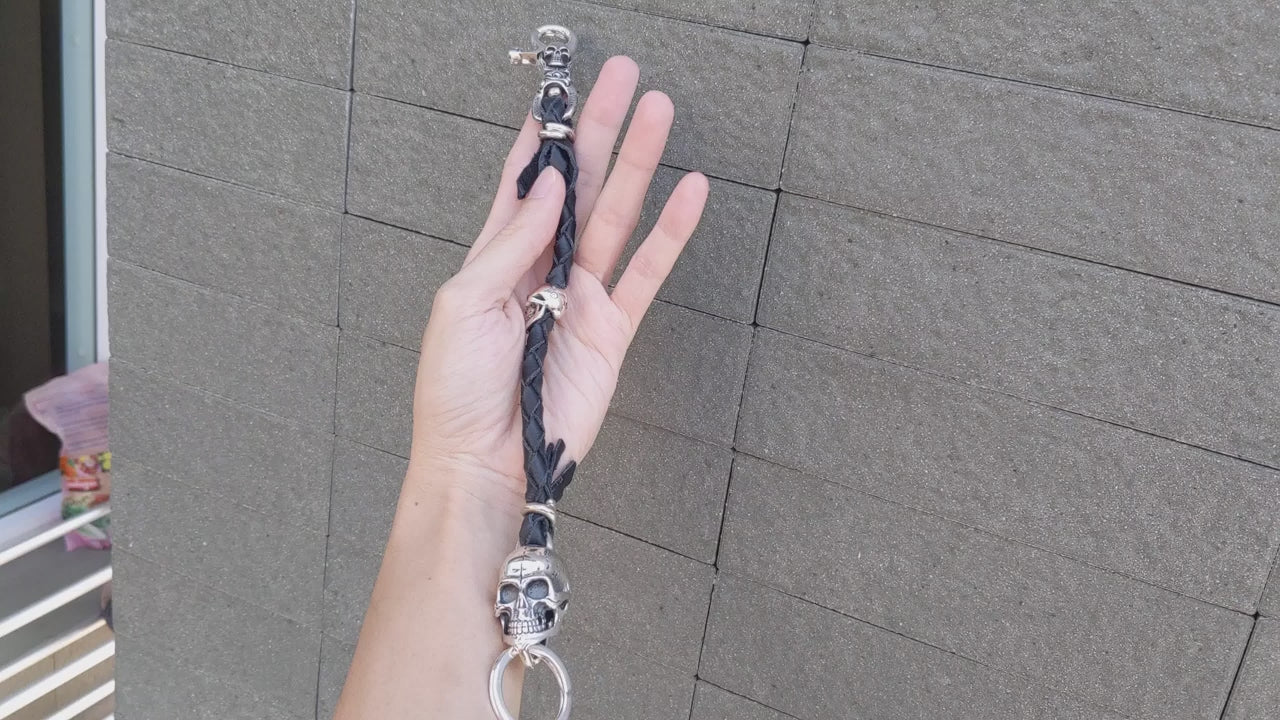 スカル レザー キーチェーン ウォレットホルダー | Bikerringshop